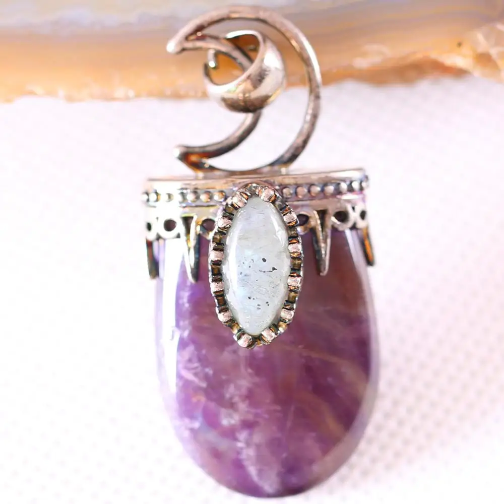 Очаровательное ожерелье с подвеской натуральный драгоценный камень Фиолетовый