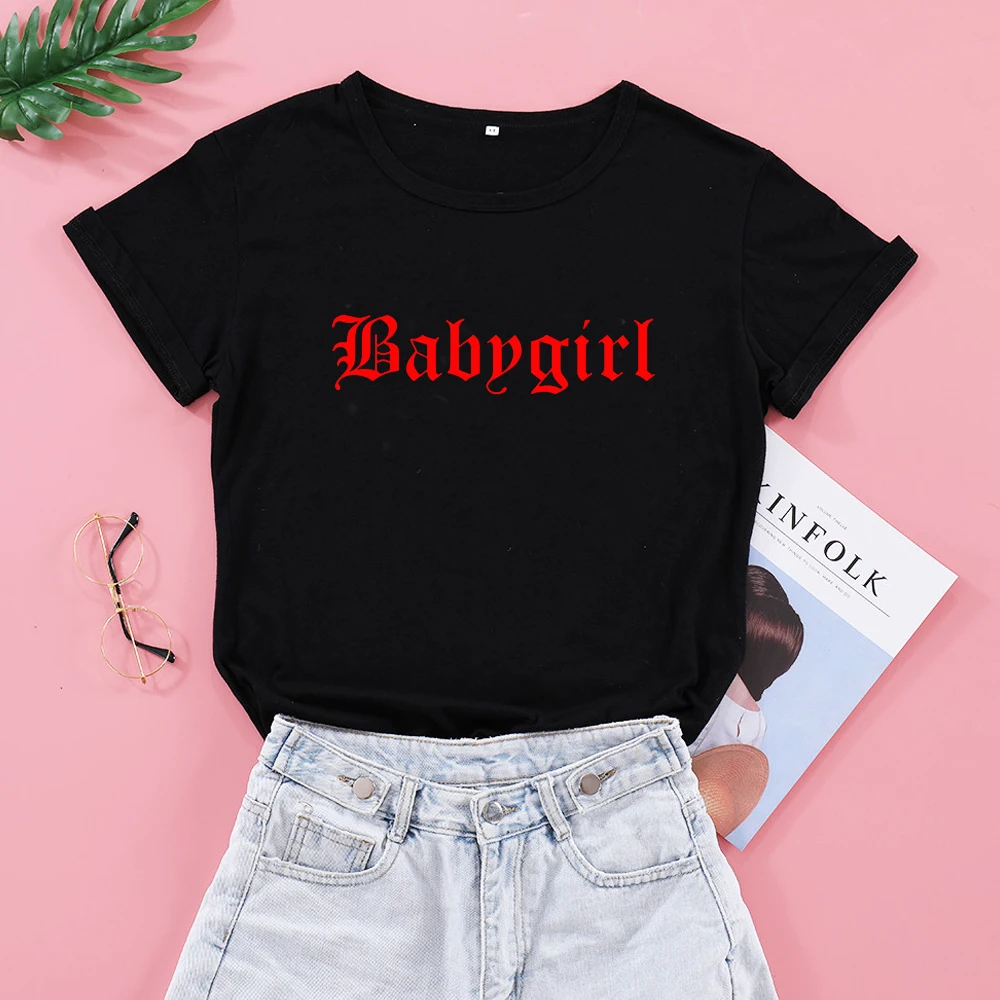 Фото Женская летняя модная футболка Babygirl с буквенным принтом хлопковая одежда