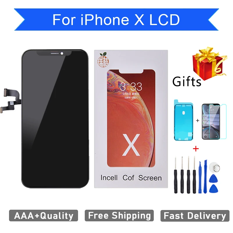 

AAA ++ 100% No dead pixels Incell pantalla For iPhone X LCD Display Screen perfect Assembly Digitizer Replacement With 3D Touch