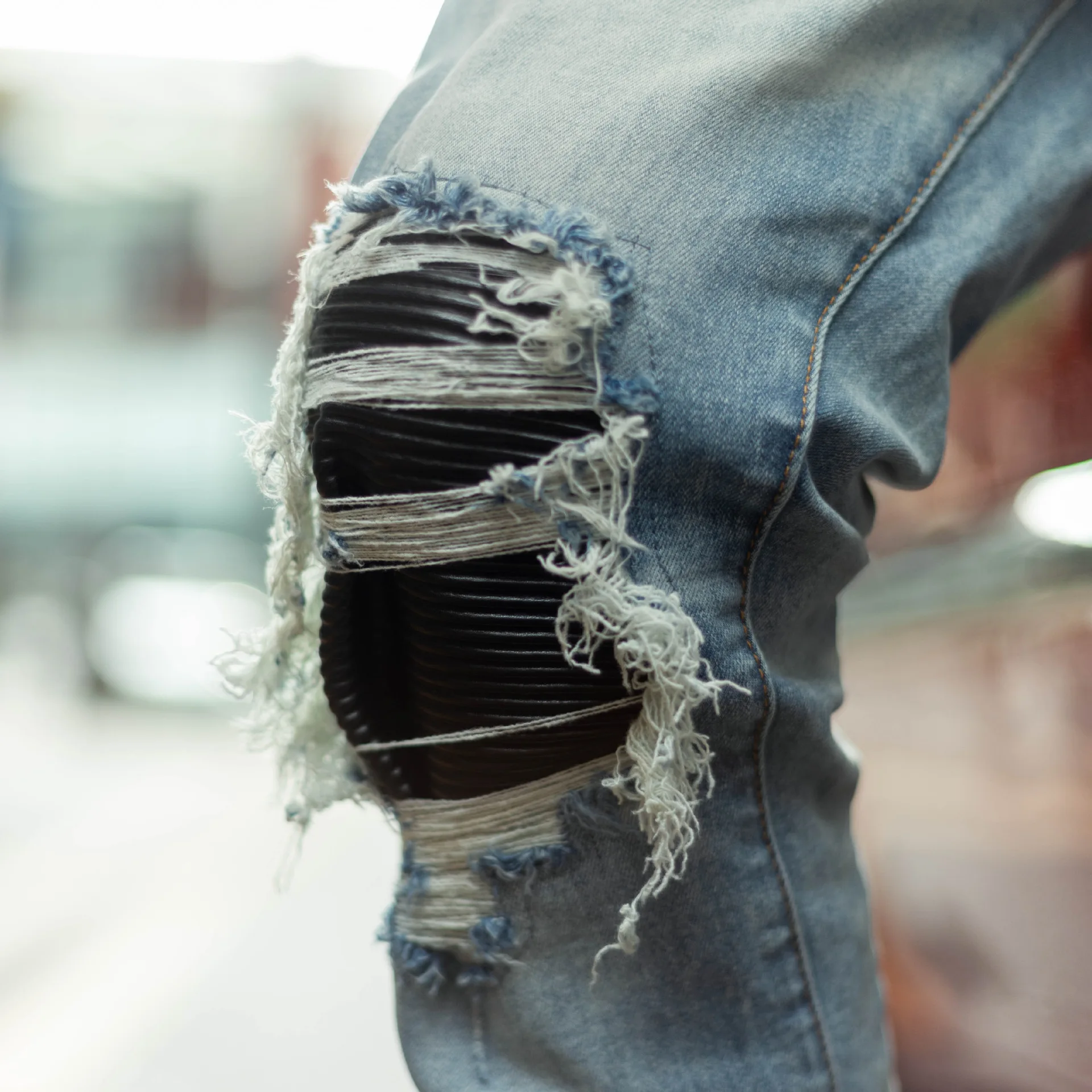 

New 2021 Men's Male Blue Hole Distressed Leather Stretch Jeans Fashion American Tide Brand High Street Motorcycle Denim Pants