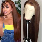 Парики из человеческих волос с прозрачной кружевной передней частью, бразильские прямые парики коричневого цвета с предварительно выщипанной кружевной передней частью, парики для черных женщин