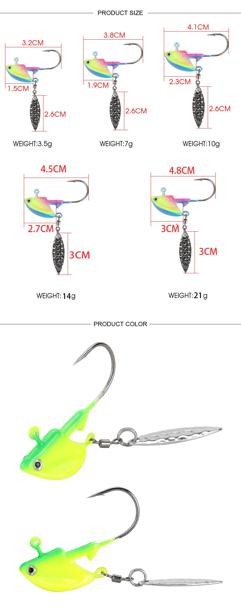 JACKFISH крючки с металлической головкой 3g 7g 10g 14g 21g крючок с свинцовой головкой приманка рыболовный крючок с искусственными блестками многоцветные рыболовные крючки