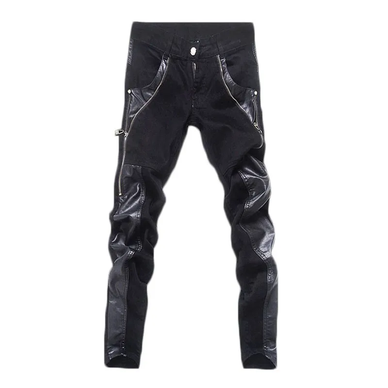 Брюки-Карандаш мужские из искусственной кожи модные облегающие брюки денима на