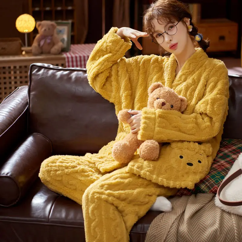 Autumn Winter Long-sleeved Pijamas Female Winter Thickening Sweet Cute Version The Pajamas Set Sleepwear Women Pajama Woman