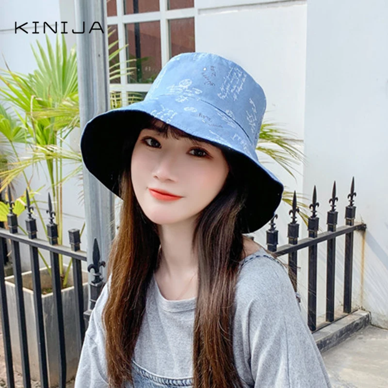 Осенняя вышитая шляпа в рыбацком стиле с граффити Корейская версия Летняя