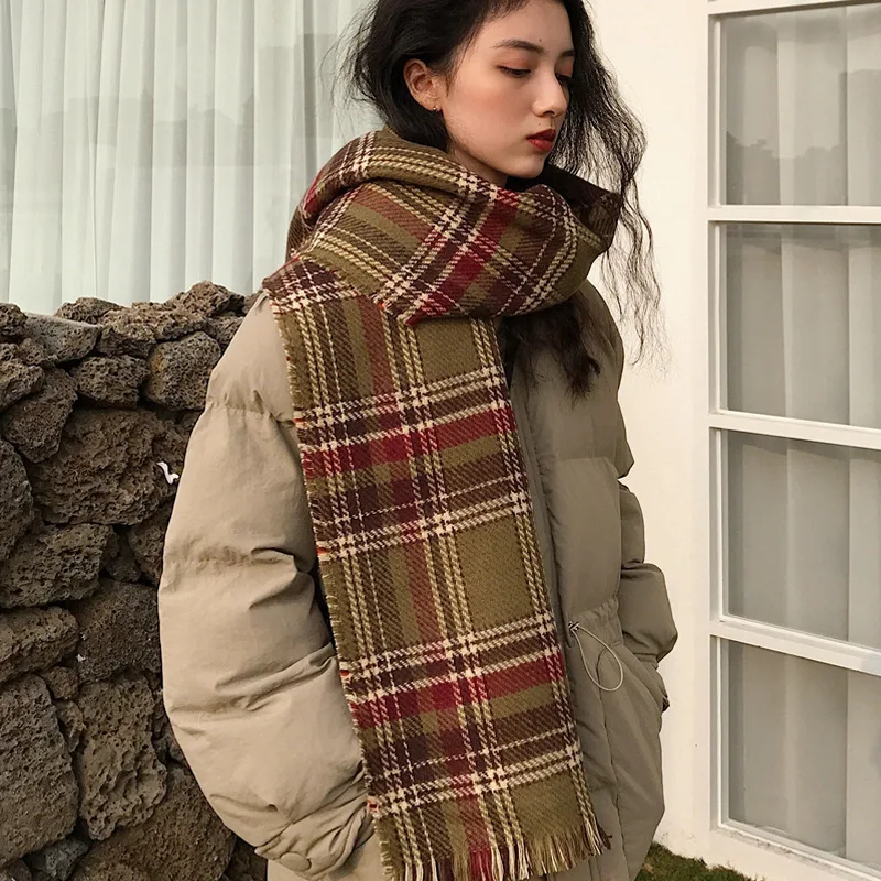 

Korean Retro Plaid Cashmere Scarf Female Wild Autumn Winter Houndstooth Shawl Scarfs Warm Shawls Scarves Bandana Neckerchief