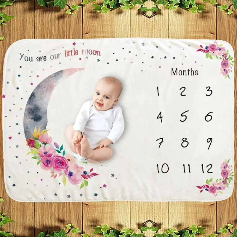 

Baby Monthly Record Growth Milestone Blanket Newborn Photography Props Child Photo Creative Moon Flower Background