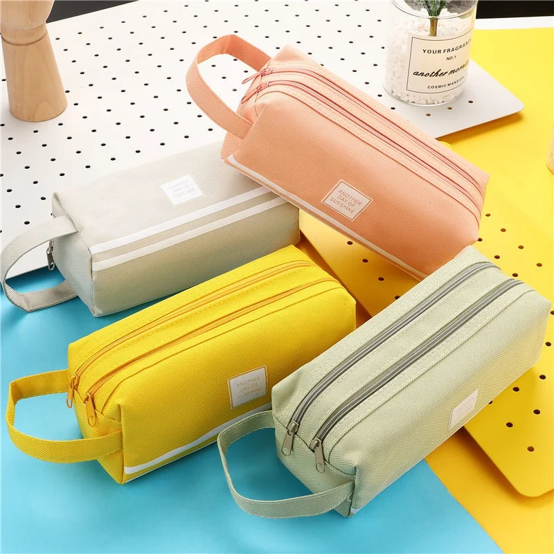 

Portable Canvas Pencil Case School Supplies Storage Bag Double Layer Pencil Bag Student Pen Bag cute pen case Kid Stationery Bag