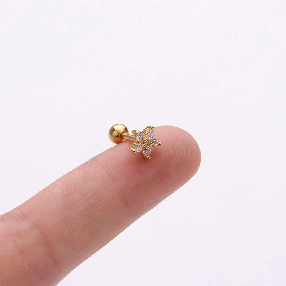 Серьги золотого цвета с Луной звездой и цветком ушной хрящ из нержавеющей стали 1