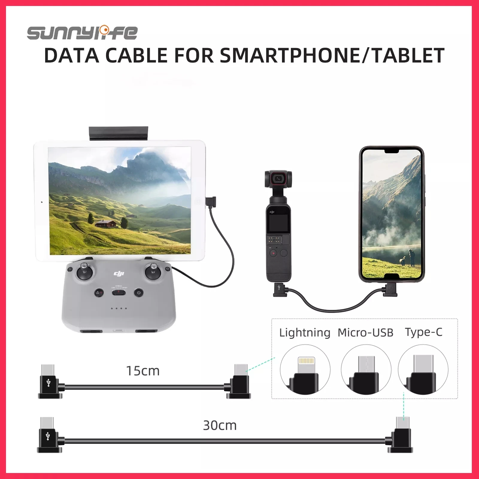 

1Pcs TYPE-C to Lightning/TYPE-C/Micro-USB Data Cable 15/30cm Smartphone Tablet For FPV Goggles V2/MINI 2/POCKET 2/MAVIC AIR 2