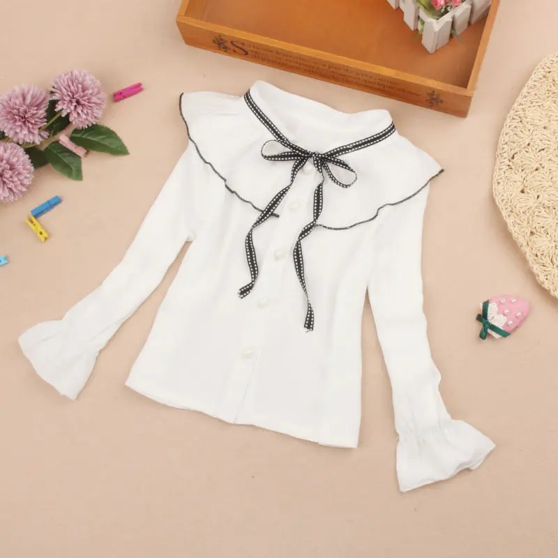 Белая блузка с длинным рукавом для девочек подростков на возраст 6 12 лет|Блузки и