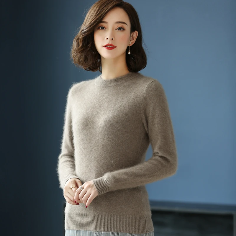 

BARESKIY 2020 new ladies sweater mink velvet sweater solid color warmth thick pullover long sleeve O-neck sweater slim and thin
