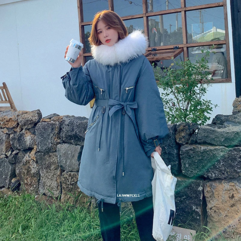 Зимняя парка с меховым воротником Повседневная Свободная уличная одежда пальто