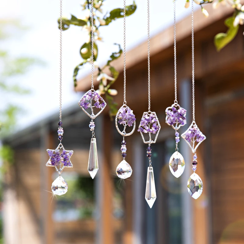 hd rainbow maker crystal tree of life suncatcher healing hanging chakra glass pendant decor for home window car garden 6pcs free global shipping