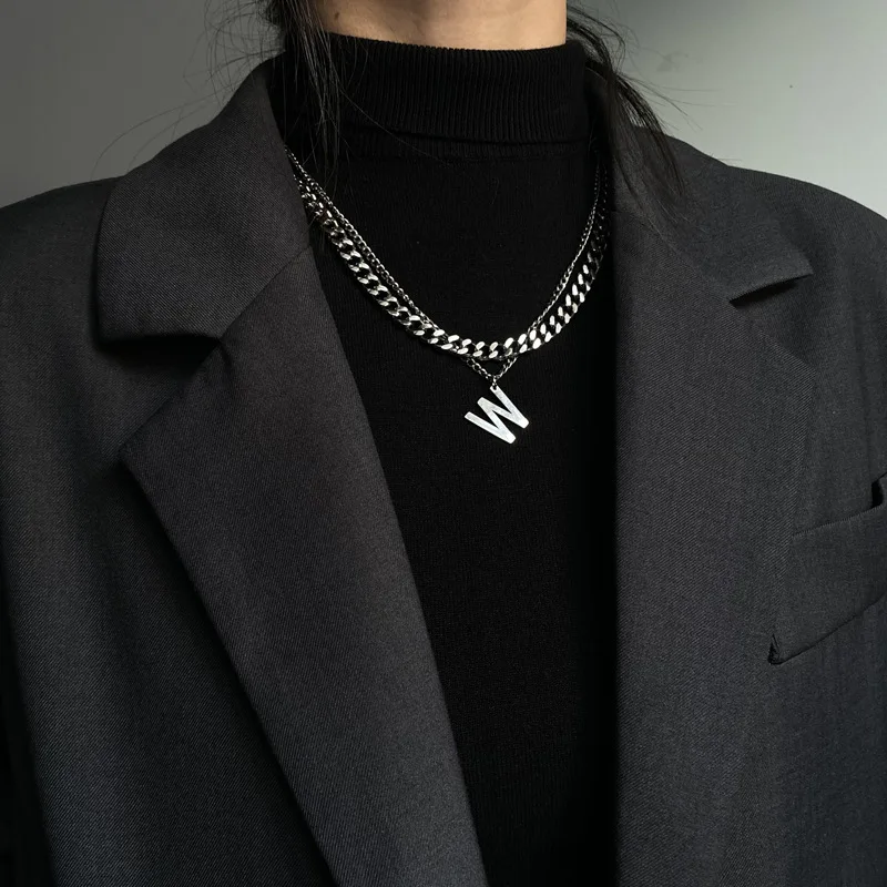 

Fashion double layered titanium steel necklace sweater chain female long hip-hop female wild pendant hot sale