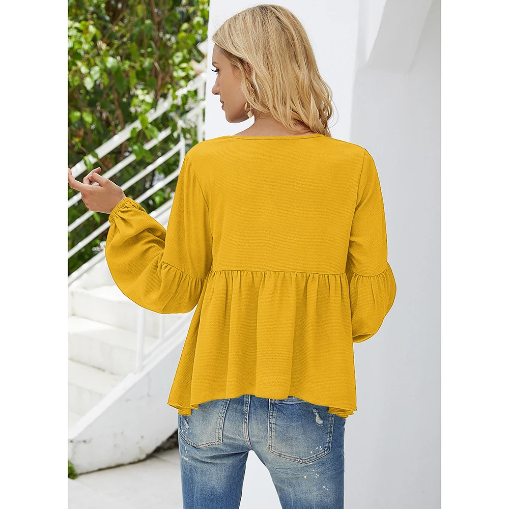 

New European American Women's Tops Hot Selling Explosion Splice Bubble Sleeve Chiffon Shirt