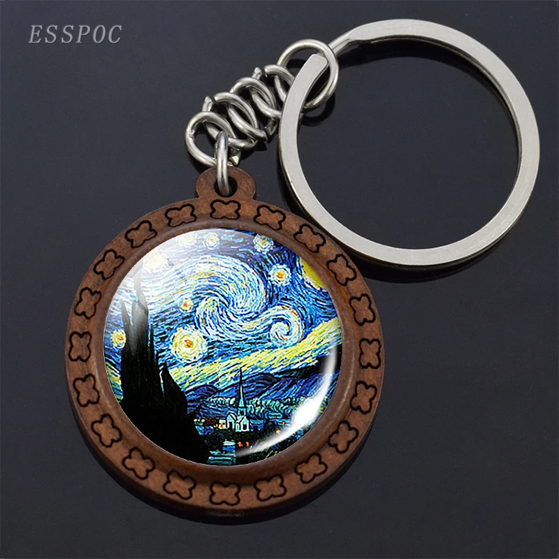 

Van Gogh Oil Painting Keychain Keyrings Wooden Handmade Keychains for Women Party Vacation Gifts Jewelry Accessories Wholesale