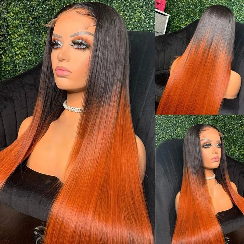 

Ombre Ginger Silky Straight 13X4 Lace Front Human Hair Wigs for Black Women Natural Hairline Brazilian Remy Lace Closure Wigs