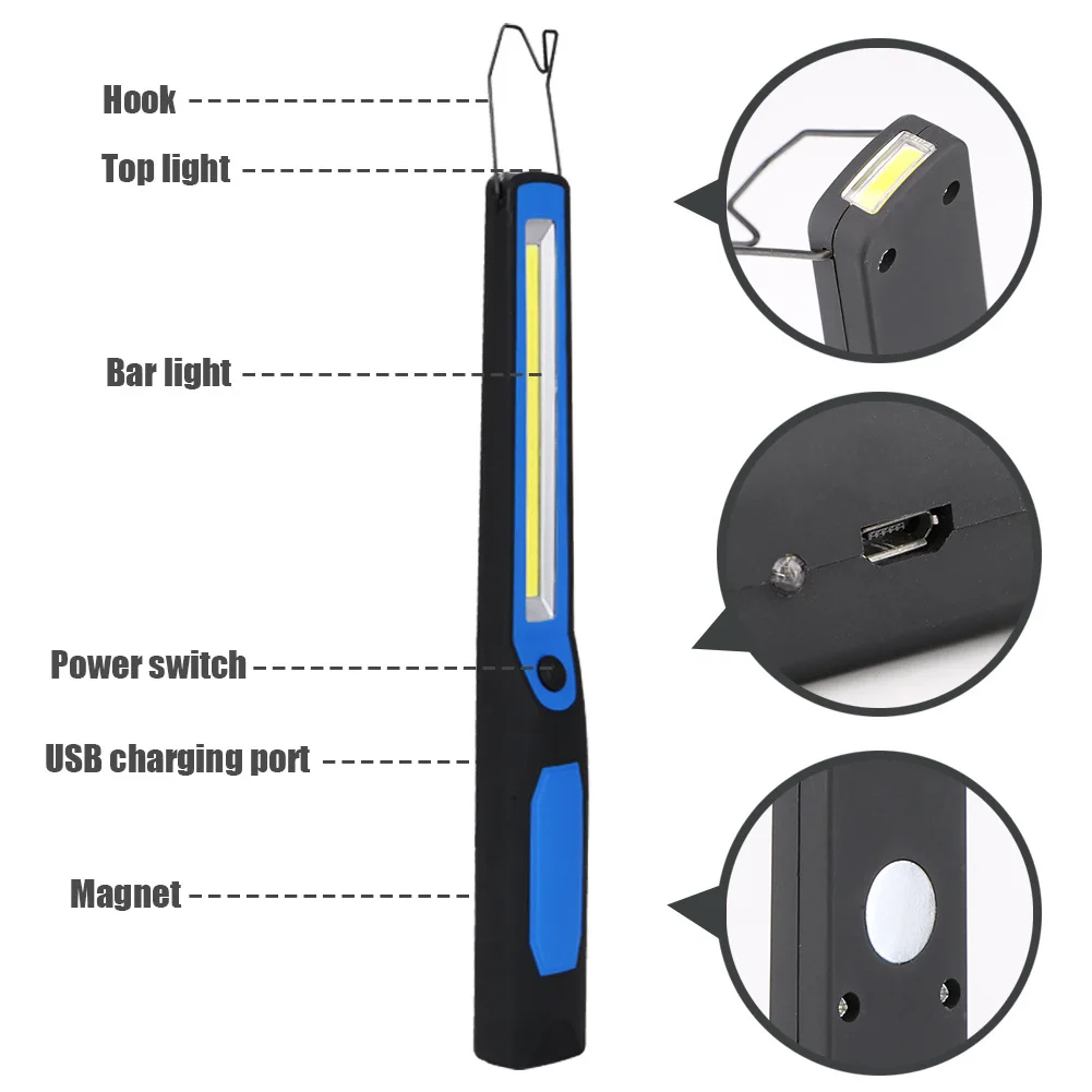 

LED Working Light With Hook Magnetic USB Rechargeable Magnet Emergency Lamp for Camping Cycling JAN88