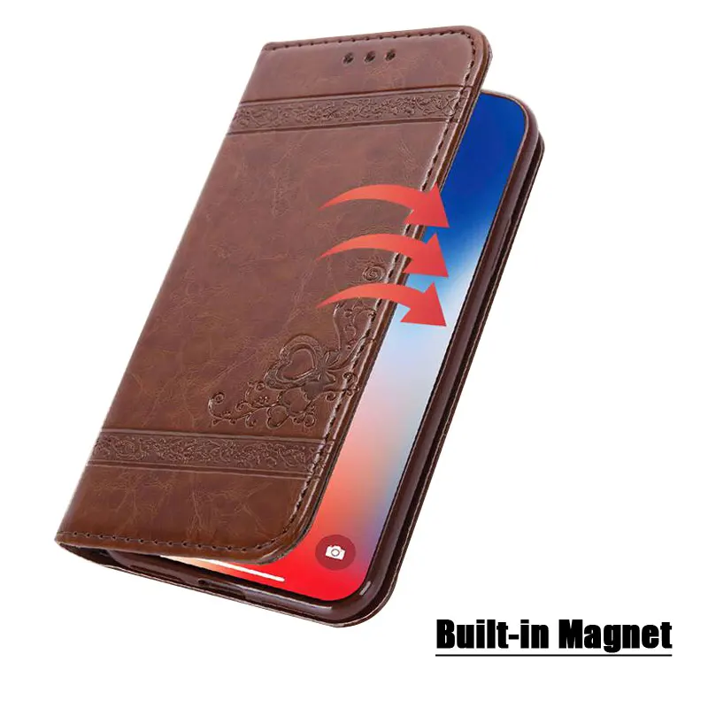 Кожаный чехол книжка с 3d тиснением в стиле ретро для iphone 11 Pro 12 Магнитный кошелек