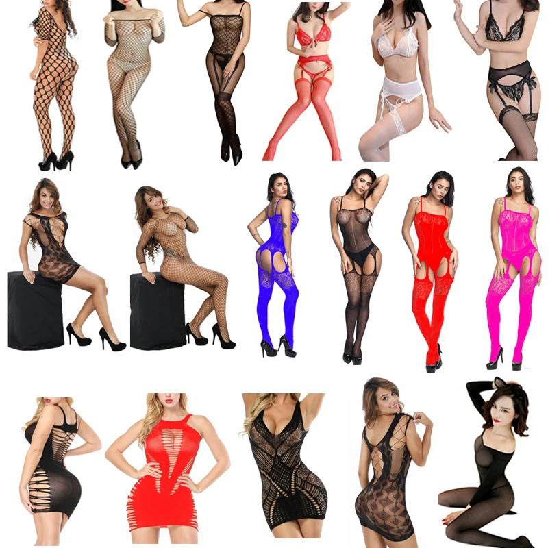 17 видов стилей Сексуальное Женское боди с чулками женское нижнее белье в сеточку