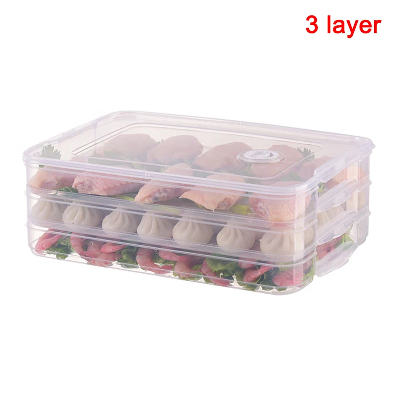 transparent-3 layers Холодильник пельменей коробка для хранения с крышкой пластиковая морозильная камера холодильники Экономия пространства еда Органайзер стойка держатель лоток коробки - Цвет: transparent-3 layers