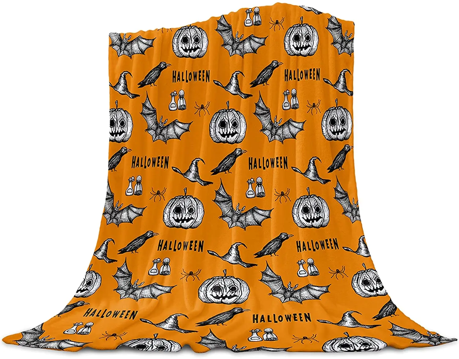 

Flannel Blankets and Throws for Couch Bed, Super Soft Cozy Lightweight Plush Throw Blanket,Halloween Bat Scary Pumpkin