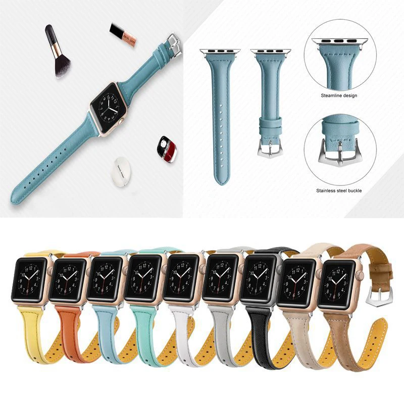 Ремешок кожаный для Apple Watch Band 44 мм 40 42 38 браслет из натуральной кожи iWatch 5 4 3 с