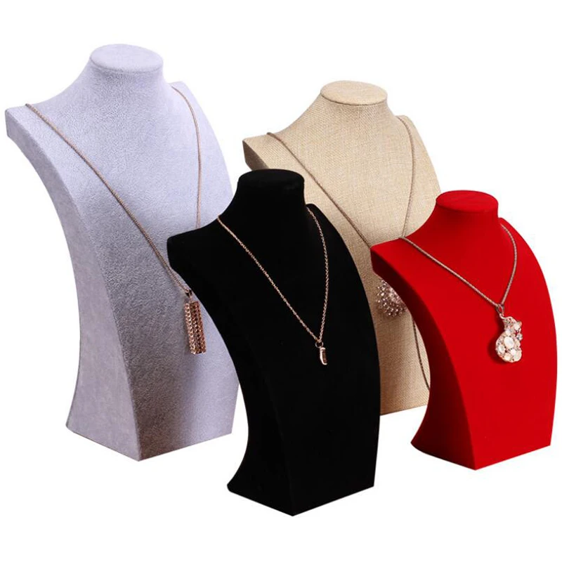 

Luxury Velvet Jewelry Model Bust Show Exhibitor 5 Sizes Options GrayDisplay Necklace Pendants Mannequin Jewelry Stand Organizer