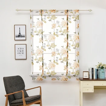 Kitchen Short Curtain for Living Room Flower Printed Tulle Window Curtain Drape Panel Screen Voile Curtain Door Sheer Curtain
