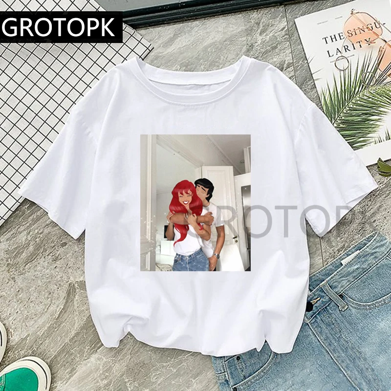 GROTOPK/забавная Повседневная футболка для девочек с надписью «Love You», «Jasmine& Aladdin», хлопковая Футболка с круглым вырезом и принтом, повседневная женская футболка с коротким рукавом в стиле Харадзюку - Цвет: 503950