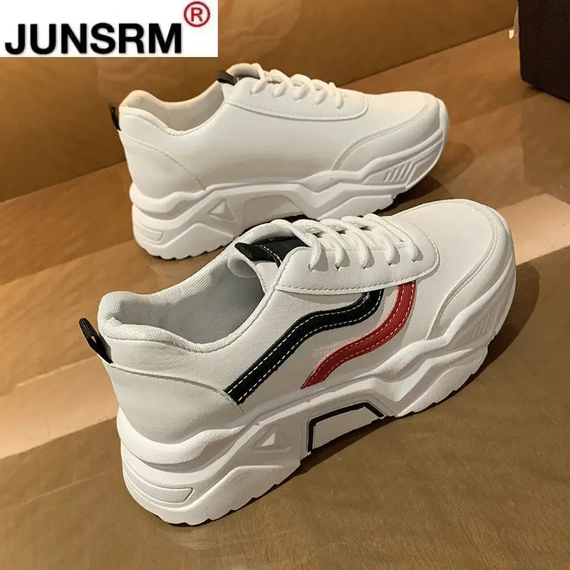 2021 Fashion Women's Vulcanized Shoes Autumn New Platform Chunky Sneakers Low-heeled Round Head Women Casual Lace-up Dad Shoes