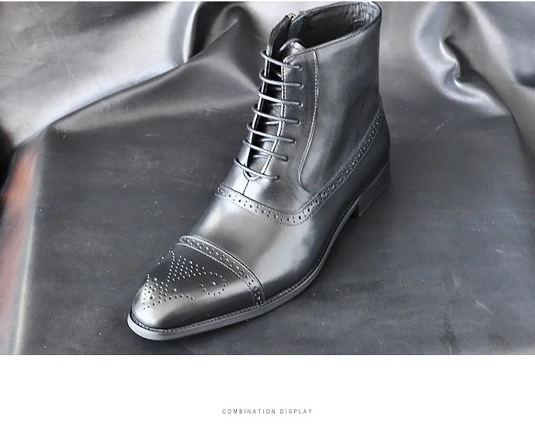 Italy Handmade Classic Men Boots High Quality Leather Men Dress Shoes Outdoor Autumn Man Moccasins Lace-UP Male Men Ankle Boots