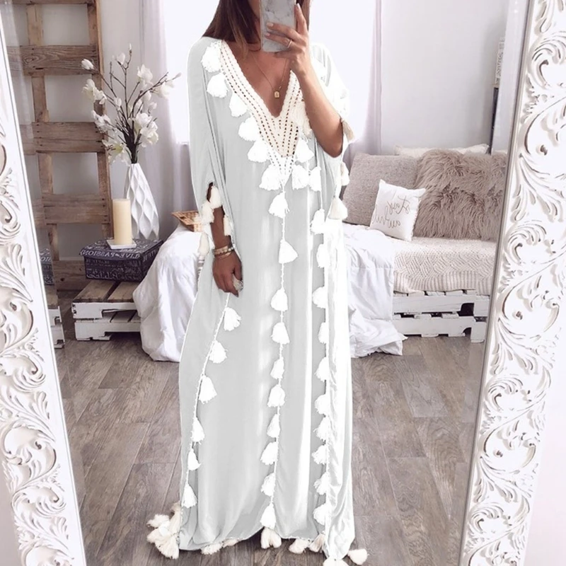 Женский Арабский исламский Дубай Кафтан с рукавом до локтя сексуальный глубокий