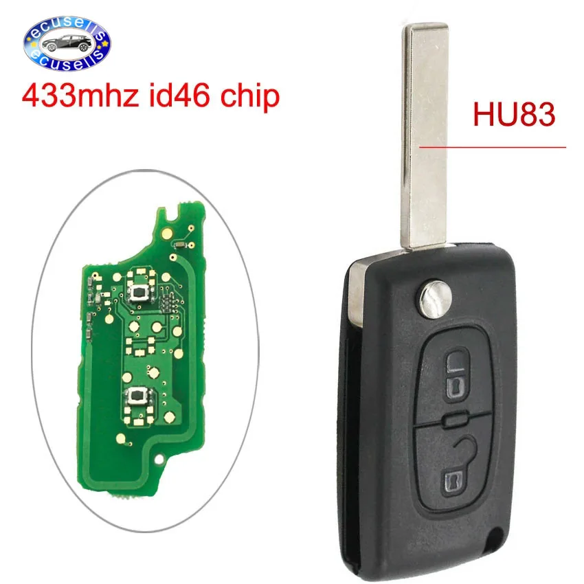 2 кнопочный складной дистанционный ключ для Peugeot 307 433 МГц ID46 чип 0536 модели до 20110416