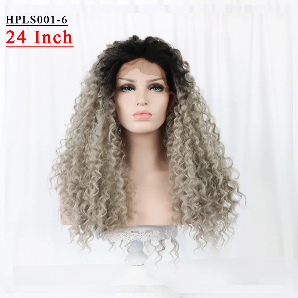 24 ''длинные кудрявые 15" x 4," передние швейцарские кружевные синтетические парики натуральные части богемные светлые волосы парики для белых женщин