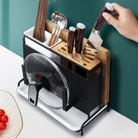 4 in 1 stainless steel wall mounted kitchen knives holder with cutlery storage box chopping board and lid rest organization