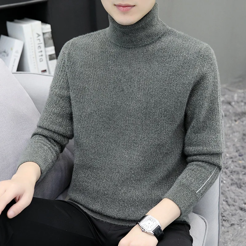 

Men's Round Neck Sweater Korean Style Trendy Pullover Knitwear Casual Bottoming Shirt Youth High Lapel Cotton Knitwea