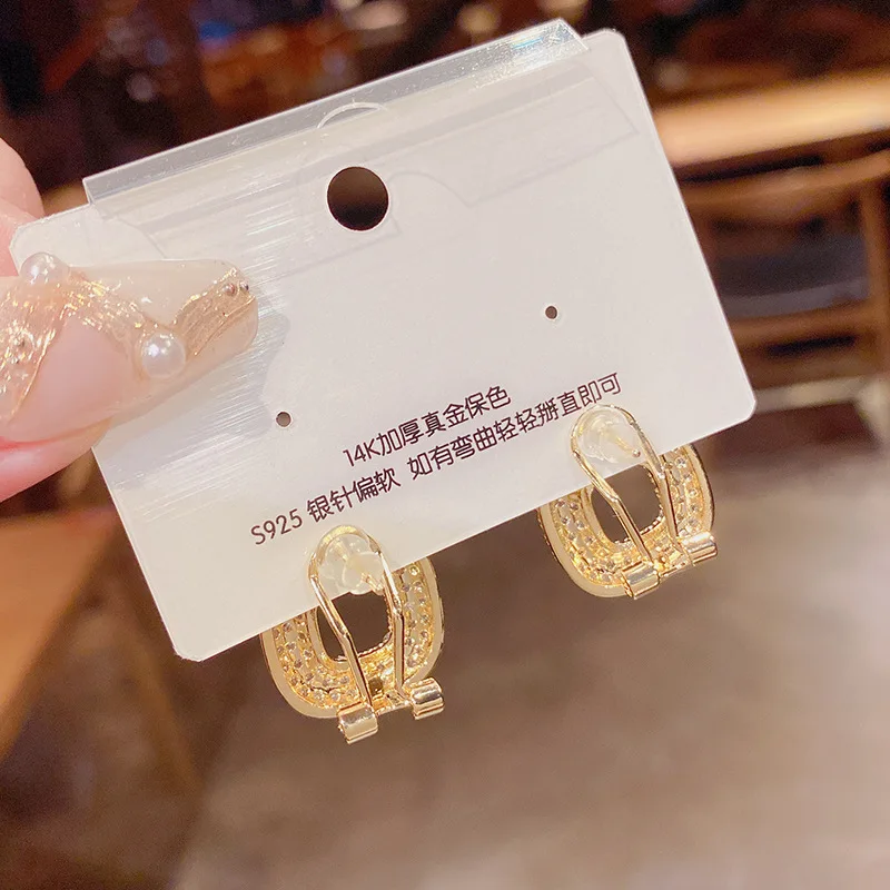 

High Quality Luxury 14K Real Gold Square Simple Temperament S925 Silver Needle Stud Earrings for Women Cubic Zircon ZC Earrings