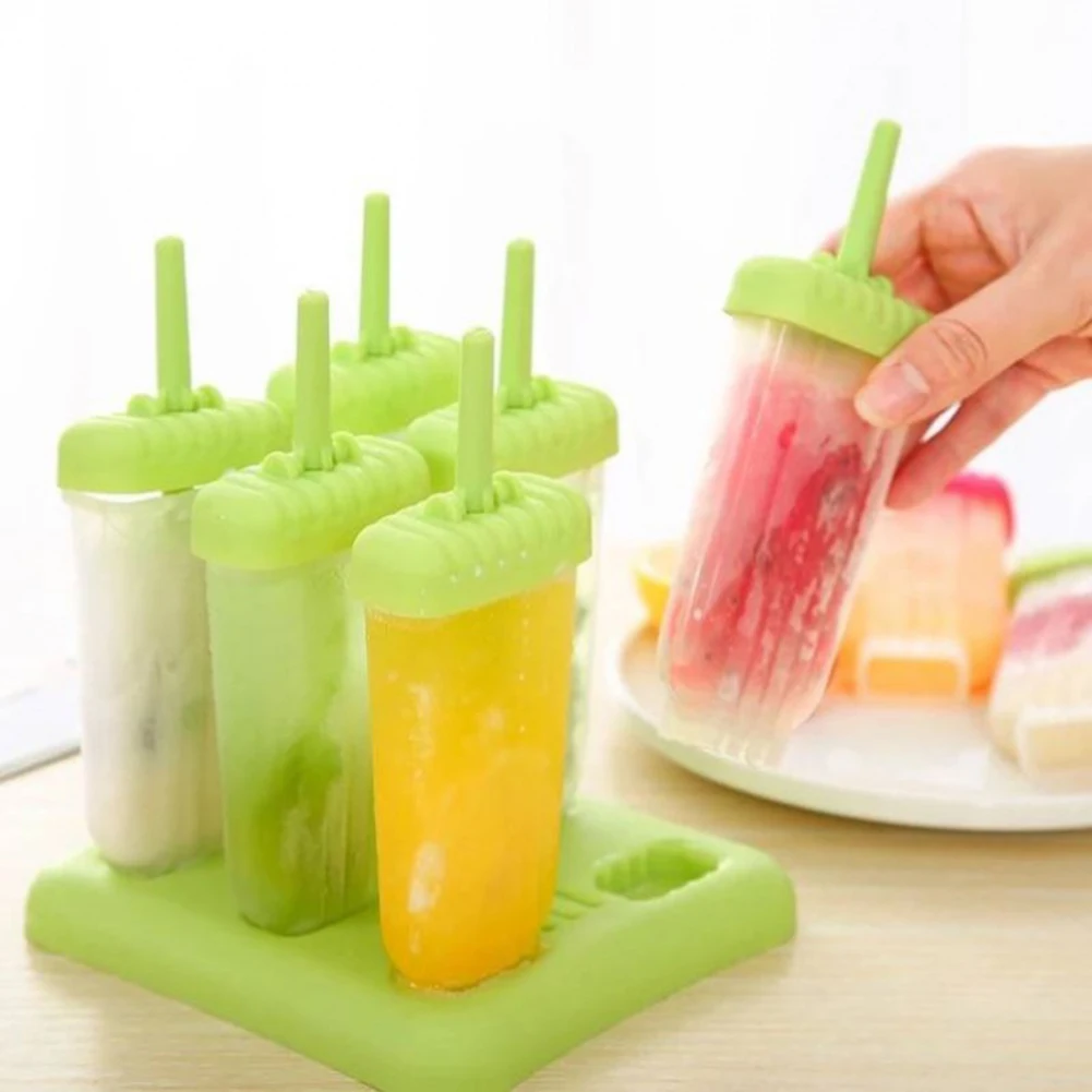 

6 Cells DIY Ice Cream Mould Ice Cube Tray Popsicle Barrel Diy Mold Dessert Ice Cream Mold with Popsicle Stick Reusable Frozen