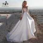 Женское свадебное платье, элегантное кружевное платье с длинным рукавом, свадебное платье в стиле бохо, пляжные свадебные платья, 2020