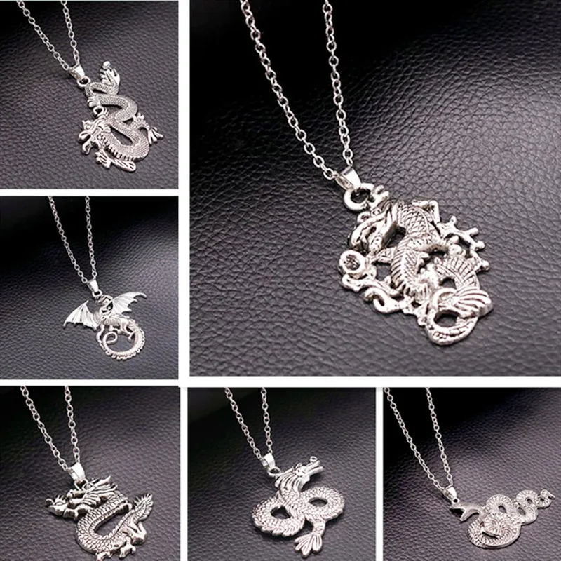 

1pcs Silver Plated Flying Dragon Pendant Necklace Retro DIY Charm Man and Woman Stainless Steel Necklace Handicraft Findings