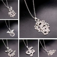 1pcs silver plated flying dragon pendant necklace retro diy charm man and woman stainless steel necklace handicraft findings