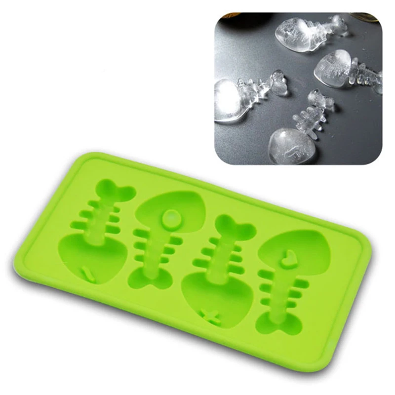 1 шт. новинка силиконовые рыбные кости ледяной кубик лоток стеклянная чашка для