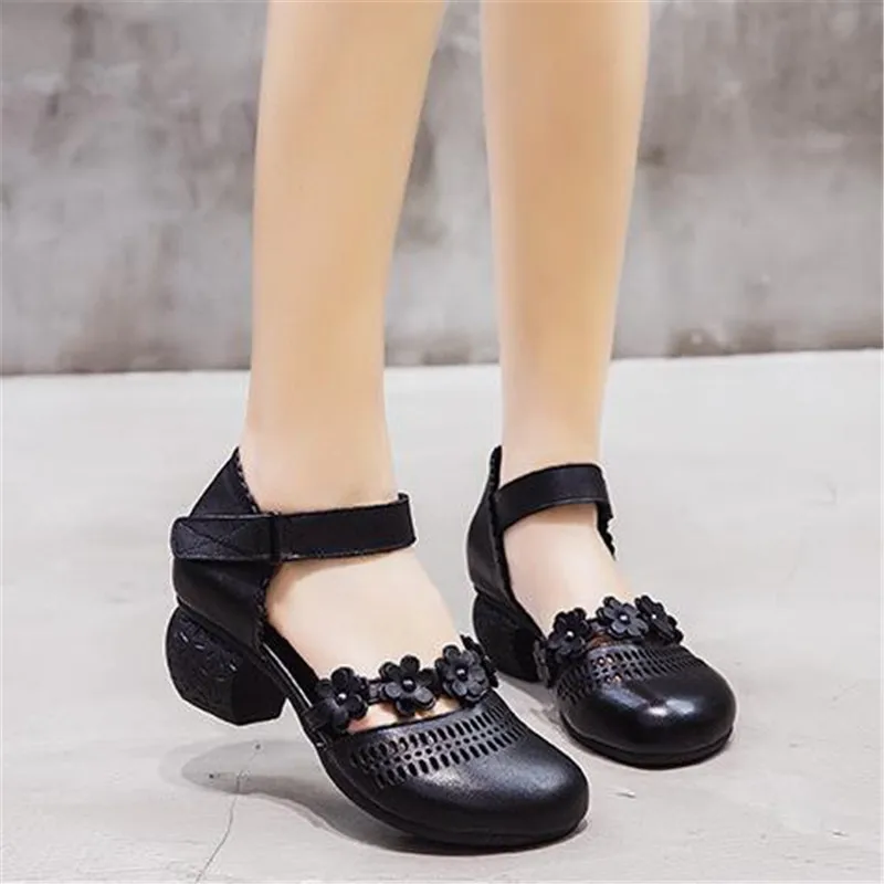 

Best Sale 2020 New Summer Hollow Flower Genuine Leather Sandals Fashion Sandals Comfort Temperament Casual Sandals Women Sandals