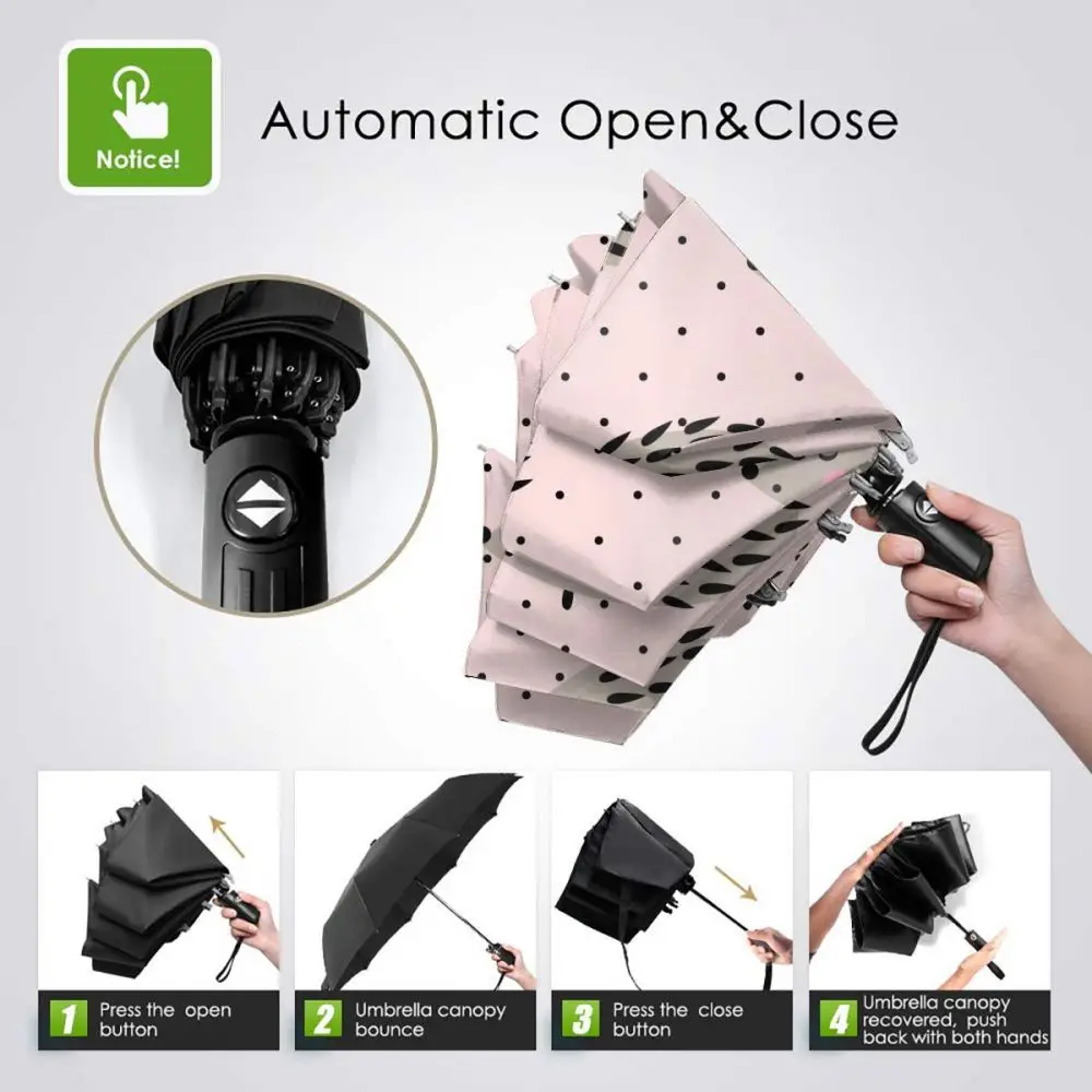 Online Automatico Ombrello Da Pioggia Donne Tre-pieghevole Ombrello Hedgehog Modello Rosa Ombrello Antivento Femminile Impermeabile Parasole