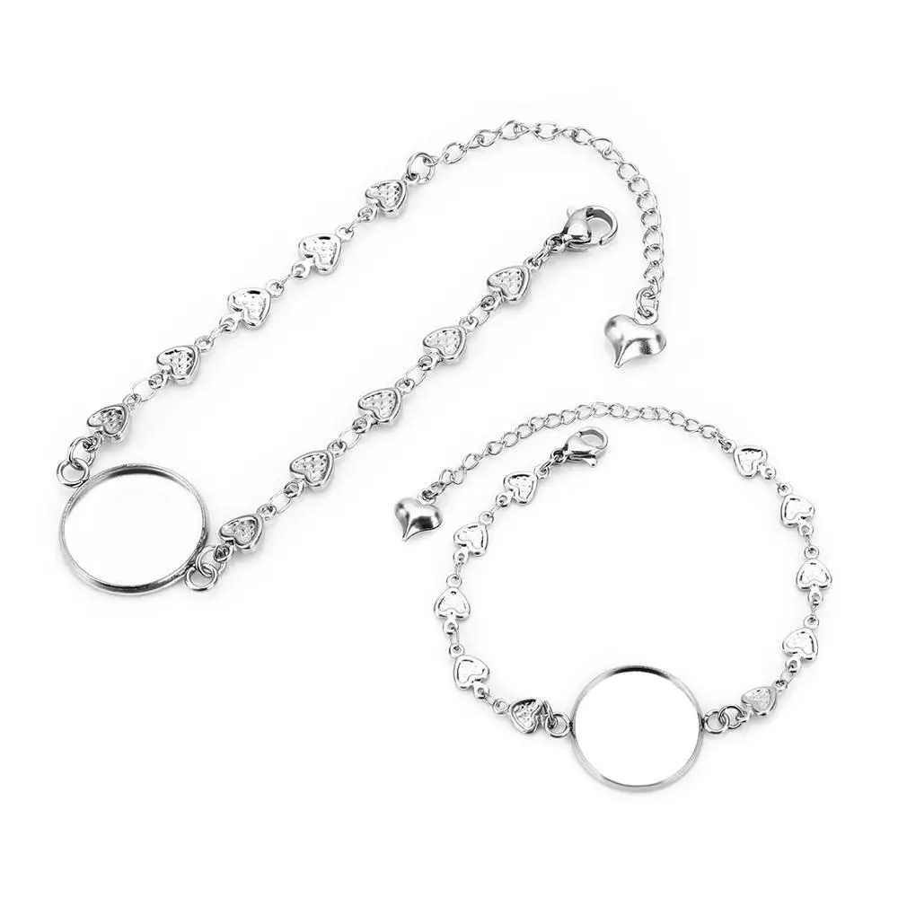 

5 pcs/lot Bracelet Tray With 12/14/16/18/20mm Stainless Steel Heart Beat Bracelet Gemstone Bottom Fashion Accessories