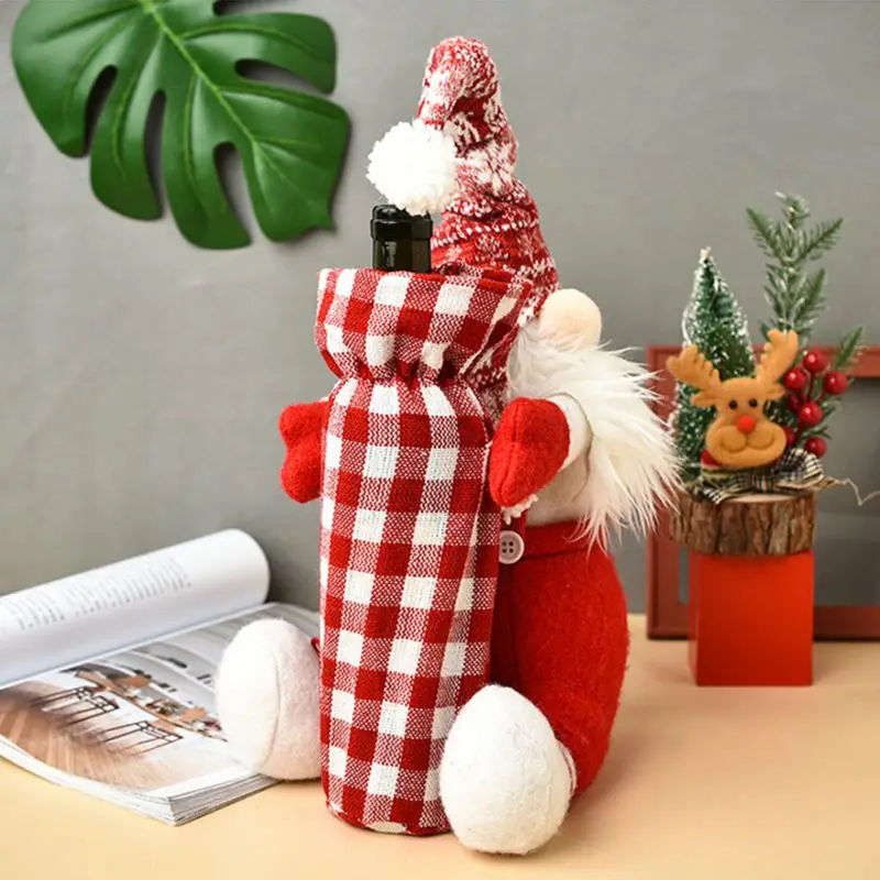 Рождественские красные чехлы для винных бутылок шампанского рождественские