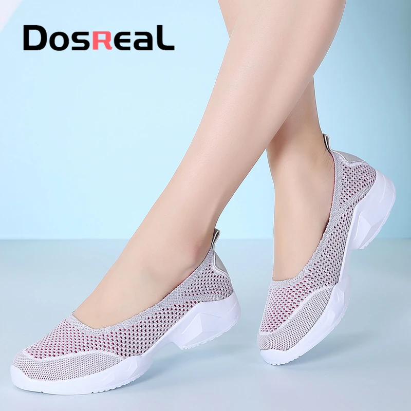 Dosreal Новое поступление Модные женские туфли на плоской подошве Летние дышащие кроссовки милые без шнуровки