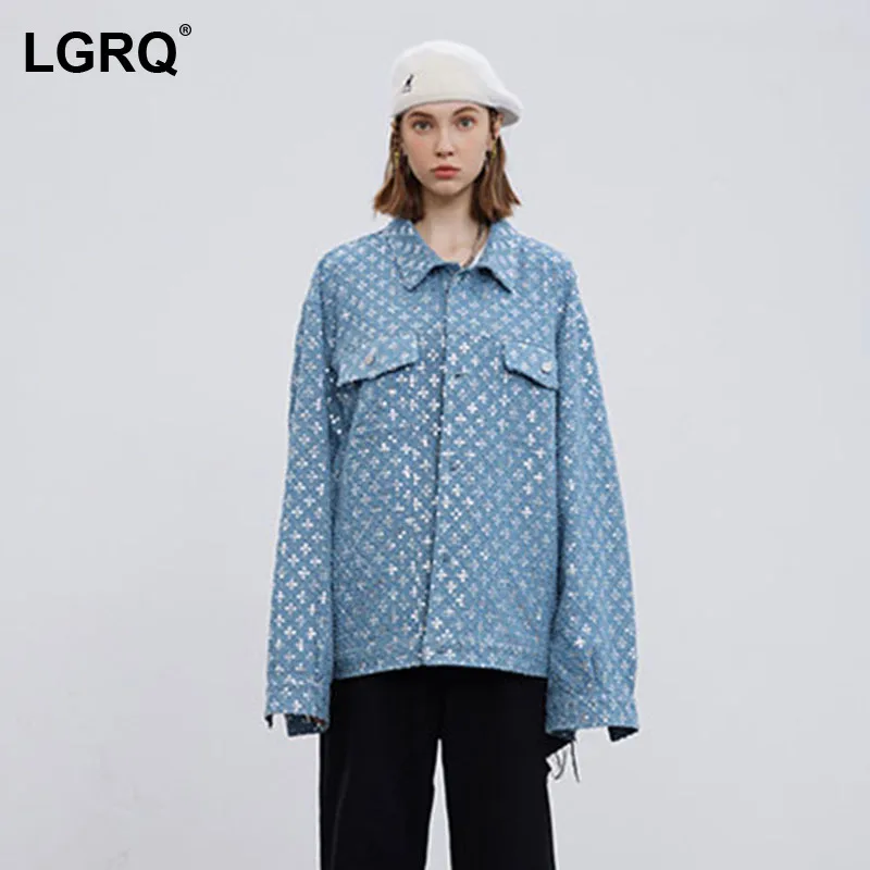 

[LGRQ] Sequins Design Casual Jacket New Arrival Lapel Long Sleeve Loose Women's Coats Fashion Tide Spring Autumn 2021 19D3960